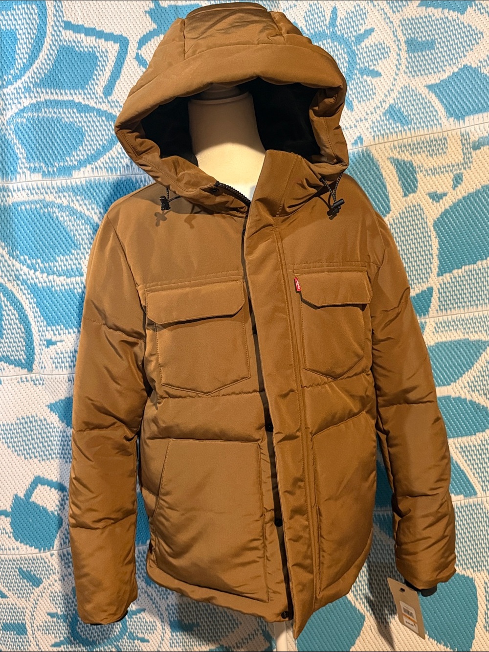 NWT Men’s Levi's 4 Pocket Hooded Puffer Jacket in Brown